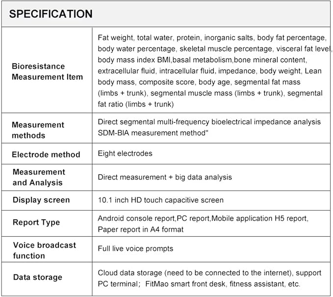 10.1 inch HD Touch Bioimpedance Analysis Machine, Smart Body Composition Health Assessment Body Scanner, Height Body Fat Analyzer, Support Multiple Users