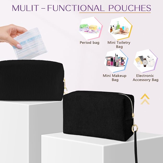 Likesing Tampon Holder for Purse, Corduroy Period Bag Sanitary Napkin Storage Bag for Girls Womens, Portable Feminine Emergency Pad Period Pouch(Black)