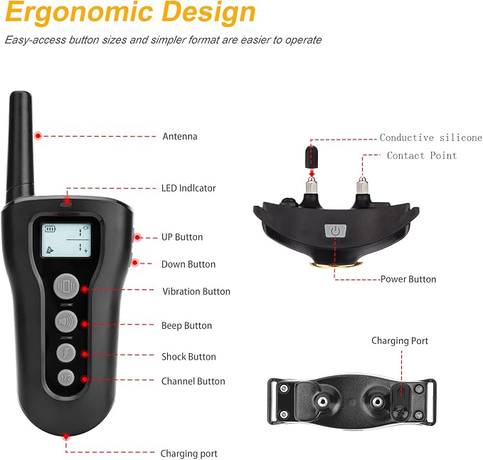 Bousnic Dog Training Collar 2 Dogs Upgraded 1000ft Remote Rechargeable Waterproof Electric Shock Collar with Beep Vibration Shock for Small Medium Large Dogs (15lbs - 120lbs)