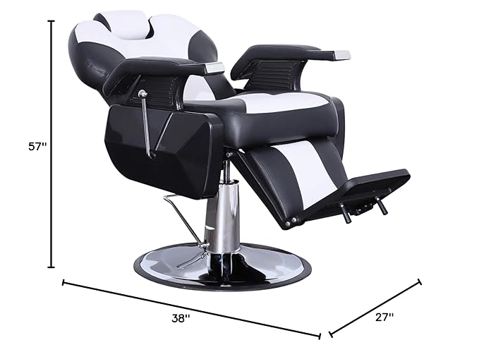 BarberPub Heavy Duty Reclining Barber Chair, All Purpose Hydraulic Salon Chairs for Hair Stylist, Barbershop Salon Tattoo 2688 (Black-White)