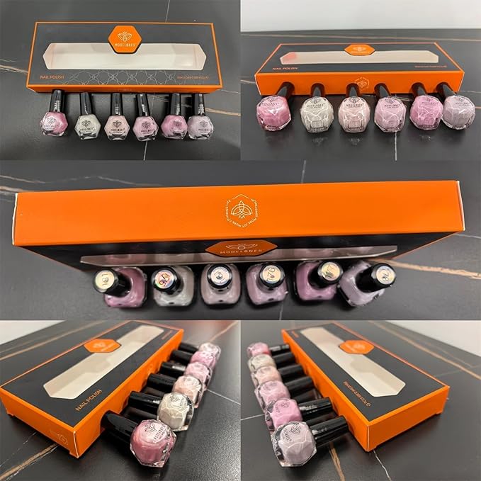 modelones Nail Polish Set 6 Colors, Pearl Pink Grey Beige Mini Quick Dry Nail Lacquer Kit, Bubble Bath Shimmer Pearlescent DIY Home Salon Nail Art Manicure Gift for Women Girls