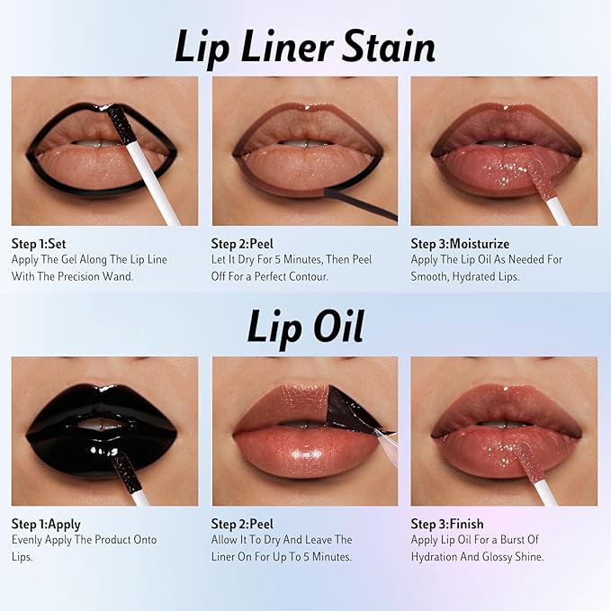 KIMUSE Lip Stain Peel Off & Lip Oli Set, Long Lasting Lip Liner Stain, Waterproof, Transfer-Proof, Hydrating Shine Lip Oil with Vitamin E & Jojoba Oil