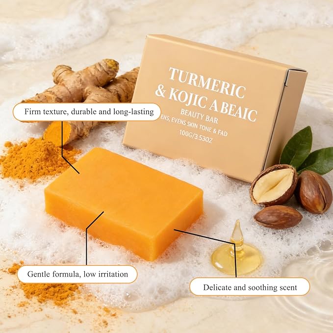 Turmeric Kojic Acid Soap for Dark Spots with Turmeric, Vitamin C & Shea Butter, Brightening Face & Body Wash, Even Tone Skin Cleanser for Hyperpigmentation & Inner Thighs, 2 Pack