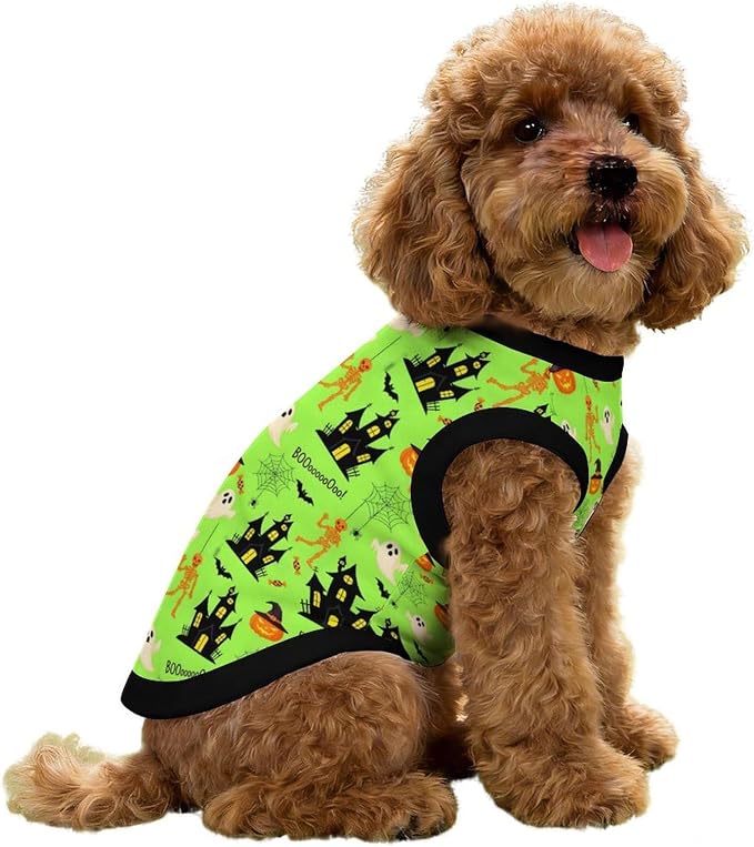 Halloween Pet Vest Horror Castle Pet Shirts Medium | skeleton boo Dog Shirt Vest cute pet Sleeveless Vests Ice Silk Dog T-Shirts holiday Dog Clothes Halloween Canine Wear