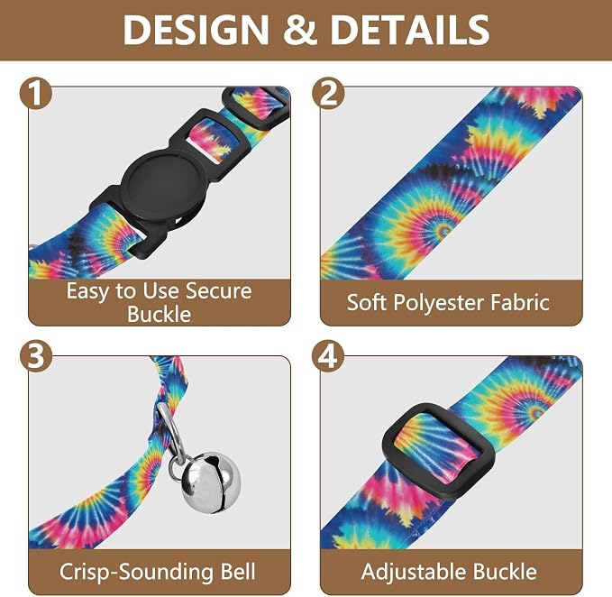 Tie Dye Black Lightweight Small Dog Collar, 2 Pack Collar with Bell for Dog Puppy