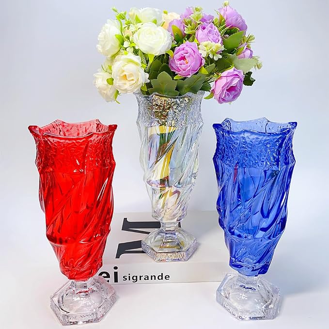 Glass Flower vase 2.4lb 9.5inch,Bohemian Style, for Centerpieces,Wedding,Home Decor Glass Vase (Red)