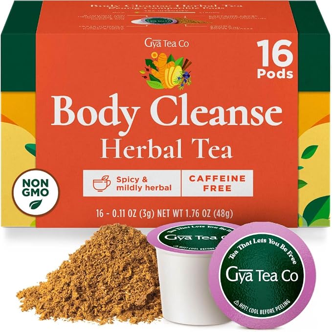Gya Tea Co Body Cleanse Herbal Tea Pod (16 Count)- Decaf Wellness Tea for Body Comfort & Relaxing