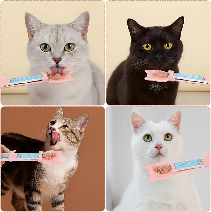 Cat Treat Spoon Squeeze, 10.43 X 2.36 in Cute Churu Spoon, Multifunctional Cats Treat Feeder Spoons, Comfortable Grip for Lickable Treats Feeding Dispenser for Wet Food,Pink