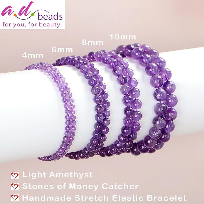 AD Beads Handmade Gemstone Stretch Elastic Bracelet Crystal Healing Reiki Nature's Beauty and Spiritual Essence Unisex
