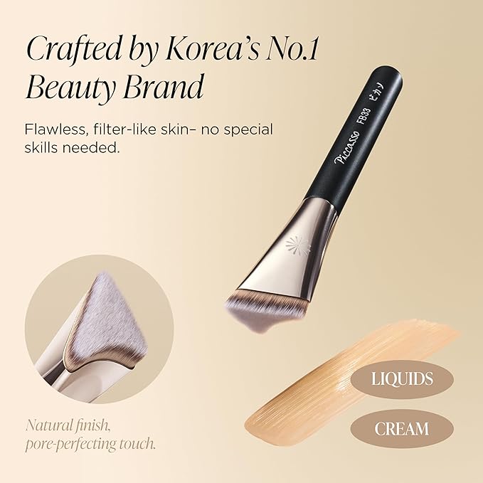 Piccasso FB33 Foundation Brush With Sponge 6P – Tapping Cover Brush for Liquid & Cream Foundation, Fills Pores with Soft Bristles for Smooth and Flawless Face Makeup, Professional Korean Beauty Tool