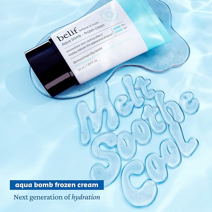 belif Aqua Bomb Frozen Gel Cream - Cooling Relief with Panthenol & Niacinamide - Daily Soothing & Hydrating Moisturizer, Depuff with Caffeine, Lightweight, Korean Skincare, 1.69 fl oz