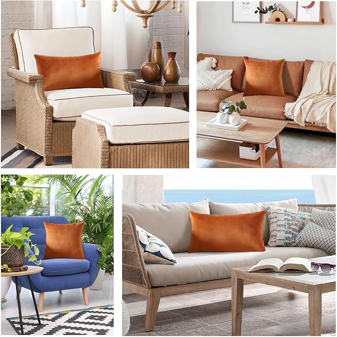Artscope Luxury Velvet Pillow Covers Super Soft Decorative Rectangle Throw Pillow Covers Case Cushion Covers for Sofa Couch Bedroom Car Decor 16x24 Inch Orange