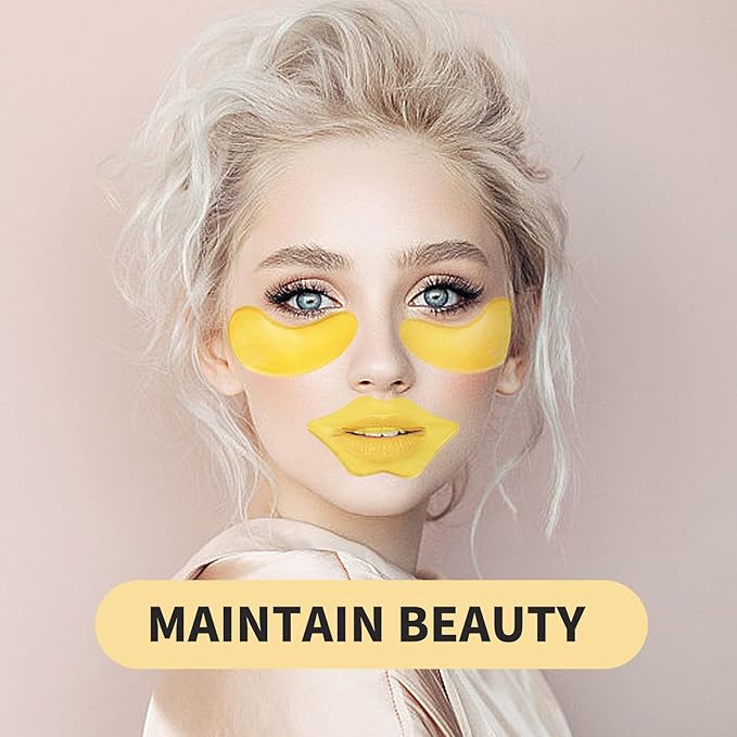 60 Pcs Moisturizing Lip & Eye Masks,Gold Lip Masks,Gold Under Eye Patches for Puffy Eyes and Dark Circles,Collagen Lips Mask Sheet, Skincare for Dry Lips,Reducing Fine Lines
