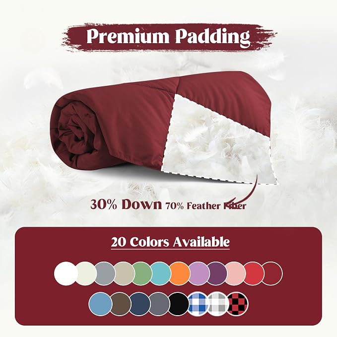 puredown® Soft Feather Down Throw Blanket Lightweight Packable Couch Throw for Indoor and Outdoor Use, Throw 50"X70", Wine