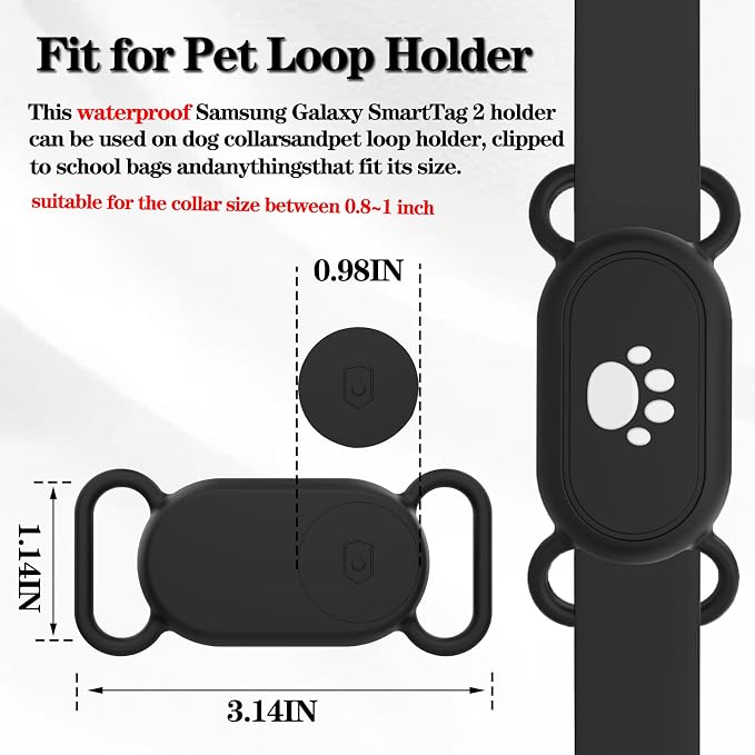 2 Pack Waterproof Dog Collar Compatible with Samsung Galaxy SmartTag2 | Silicone GPS Tracker Hidden Loop Holder for Smart Tag2, Anti-Lost Collar Tag2 Paw Case (Grey Pink)