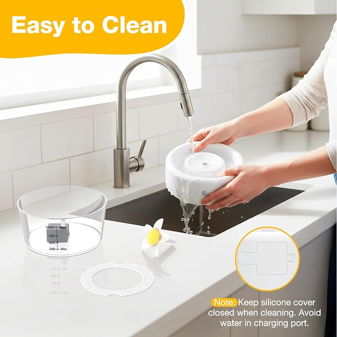 Cat Water Fountain, 1000ml Wireless Cat Water Fountain | Rechargeable Battery Operated,120° Wide-Angle Sensor, Automatic Pet Water Fountain with Quiet Pump for Cats/Dogs