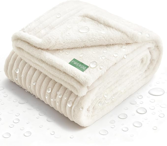 Waterproof Puppy Blankets for Small Dogs - Cozy Fleece Calming Cat Blanket for Couch Furniture Protector, Washable Dog Blankets for Indoors & Outdoors, Cream, 25"x35"