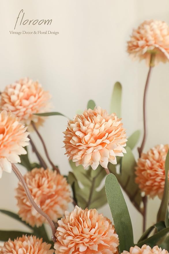 5pcs Apricot Peach Faux Silk Mums Artificial Flowers, Bulk Fake Small Mini Chrysanthemums with Stems for DIY Wedding Centerpieces Floral Arrangements Vase Fillers Home Decorations