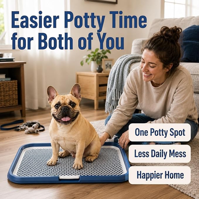 Dog Potty Tray with Guide Pillar, 25.6"x19.7" Large Indoor Pet Pee Pad Holder, Heavy Duty Dog Litter Box, Removable & Washable Puppy Training Toilet for Housebreaking Supplies (Yellow)