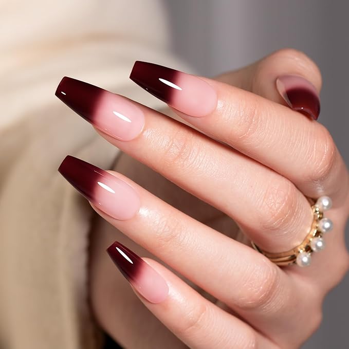 MAYCHAO 15ML Color Changing Gel Nail Polish 1Pc Translucent Nude Pink Burgundy Red Mood Temperature Change Color Soak Off Ombre Thermal Salon Home Fall Winter Manicure UV Varnish, 0.5 OZ