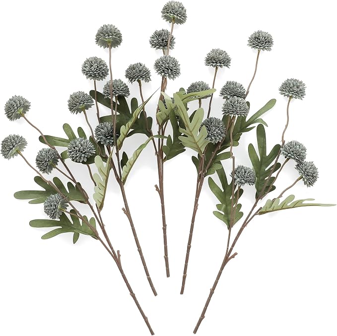 5pcs Dusty Sage Green Faux Silk Mums Artificial Flowers, Bulk Fake Small Mini Chrysanthemums with Stems for DIY Wedding Centerpieces Floral Arrangements Vase Fillers Home Decorations