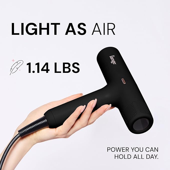 L'ANGE HAIR HauteAir Digital Professional Hair Dryer | LED Display for Precision Heat Control | Fast-Dry Brushless Motor with Cool Shot | Negative Ion Technology | Lightweight & Self-Cleaning (Black)