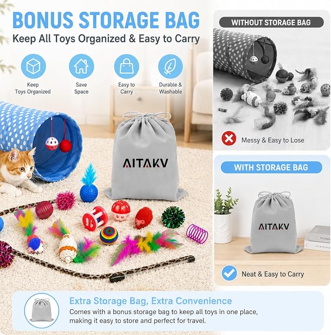 AILUKI 35PCS Cat Toys Variety Pack for Indoor Cats, Kitten Toys Cat Tunnel