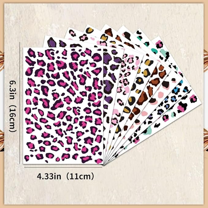8 Sheets Leopard Print Temporary Tattoos Cheetah Print Face Tattoos Mixed Styles Tiger Tattoos Cute Animal Print Stickers Waterproof Leopard Halloween Fake Tattoo for Kids Boys Girls Body Art Makeup