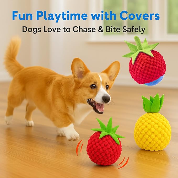 2 Pack Dog Ball Covers, Plush Tomato and Pineapple Sleeves for Moving Balls