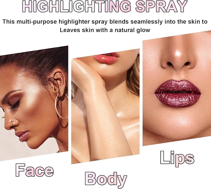 Hair and Body Glitter Spray, Holographic Glitter Highlighter Powder, Face Body Clothes Shiny Glitter, Loose Shimmer Hairspray Festival Rave Prom Accessories (Silver)