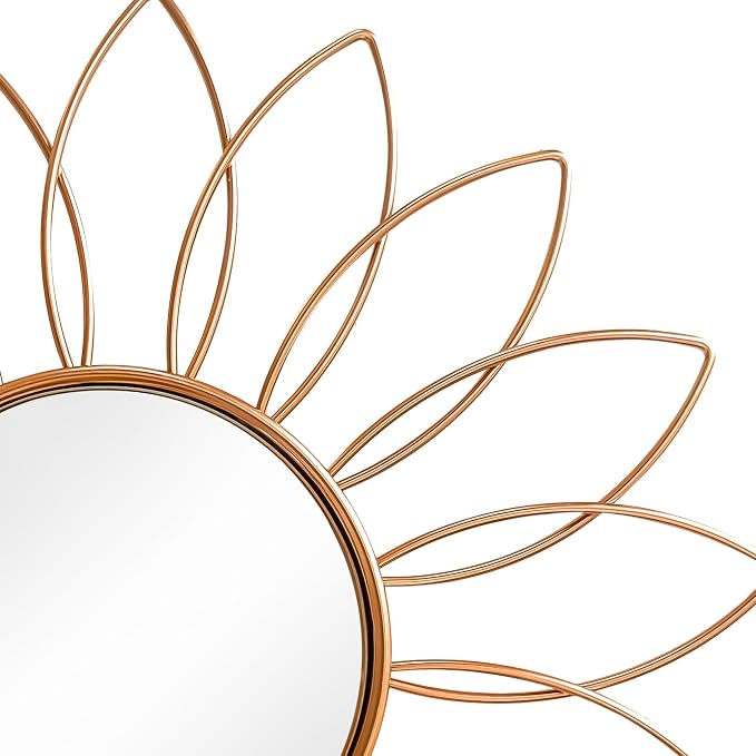 3 Pack Metal Mirrors for Wall Sunburst Wall Mirrors Home Décor Decorative Hanging Wall Art for Living Room Bedroom Entryway (Rose Gold2, Flowers)