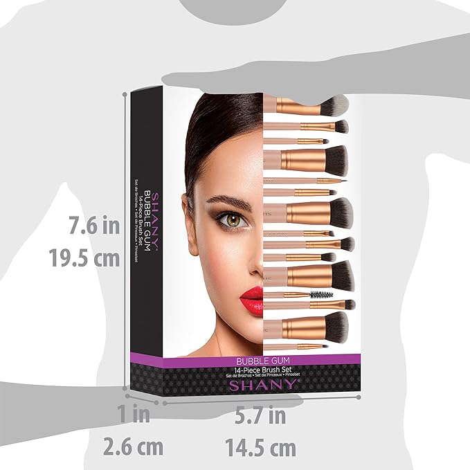 SHANY14 Piece Makeup Brush Set – Elite Cosmetics Brush Collection - Complete Kabuki, Eyes, Face, powder, foundation Makeup Brush Set - Bubble Gum