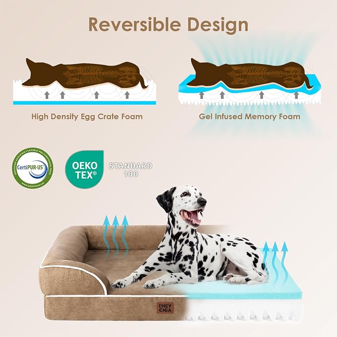 EHEYCIGA Orthopedic Dog Beds for Extra Large Dogs, Waterproof Memory Foam XL Dog Bed with Sides, Non-Slip Bottom and Egg-Crate Foam Big Pet Couch Bed with Washable Removable Cover, Camel | Non-Slip Bottom and Egg-Crate Memory Foam Big Dog Couch Bed wit...