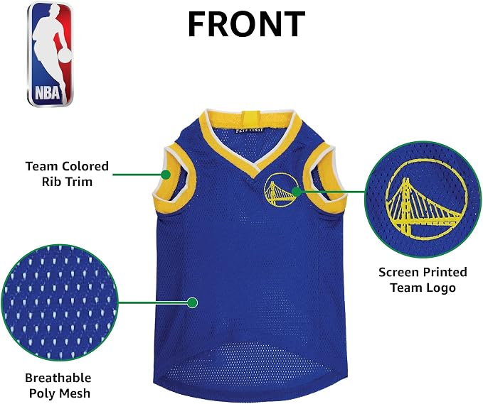 Pets First NBA GOLDEN STATE WARRIORS DOG Jersey, X-Small - Tank Top Basketball Pet Jersey