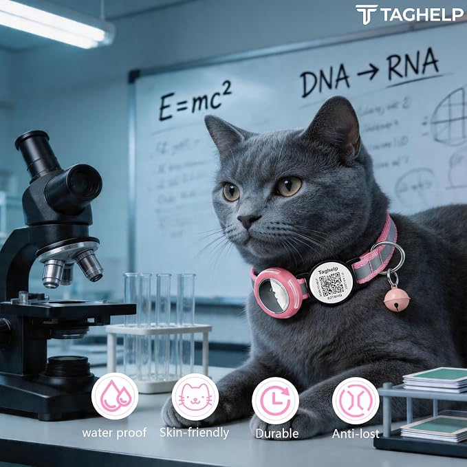 Waterproof Breakaway Cat Collar with AirTag Holder & Smart QR ID Tag - Reflective Safety Tracker Collar for Cats, Kittens, Puppies-Compatible with Apple AirTag, GPS Tracking for Girl&Boy Pets (Pink)