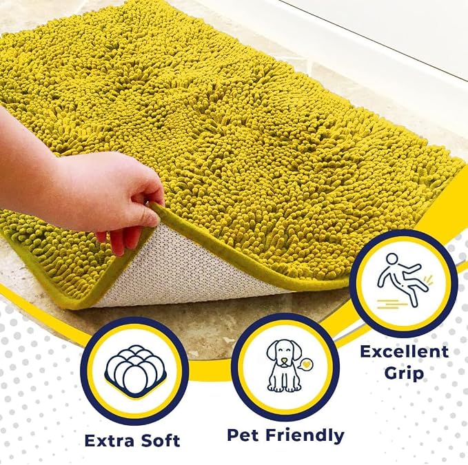 Muddy Mat® | Super Water Absorbent Door Mat Indoor, Microfiber Quick Dry Chenille Entryway Rug,Slip Resistant Front Door Mat,Indoor Mats for Entryway,Machine Washable Pet Rug, Lemon Yellow 26" x 42"
