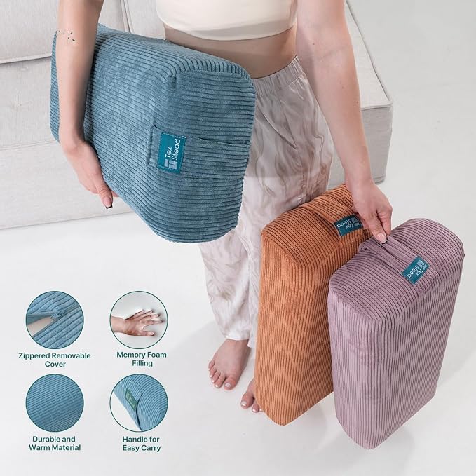 Yoga Bolster Pillow for Meditation and Support - Rectangular Foam Cushion with Removable Corduroy Cover, Machine Washable Suede-like Pillowcase & Convenient Carry Handles for Women Orange