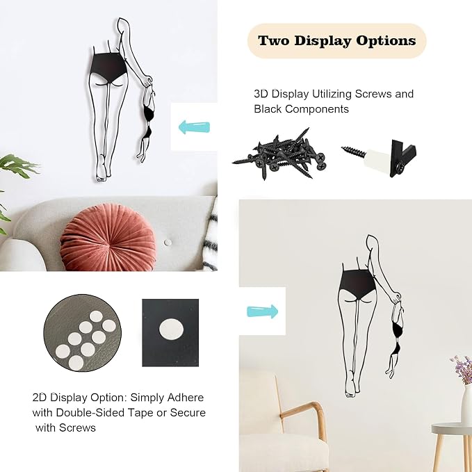 Sexy Metal Wall Art, 3D Abstract Woman Sculpture for Bedroom Black Decor | Sleek 3D abstract female figure in black metal, modern & artistic accent for bedrooms, living rooms, or boudoirs