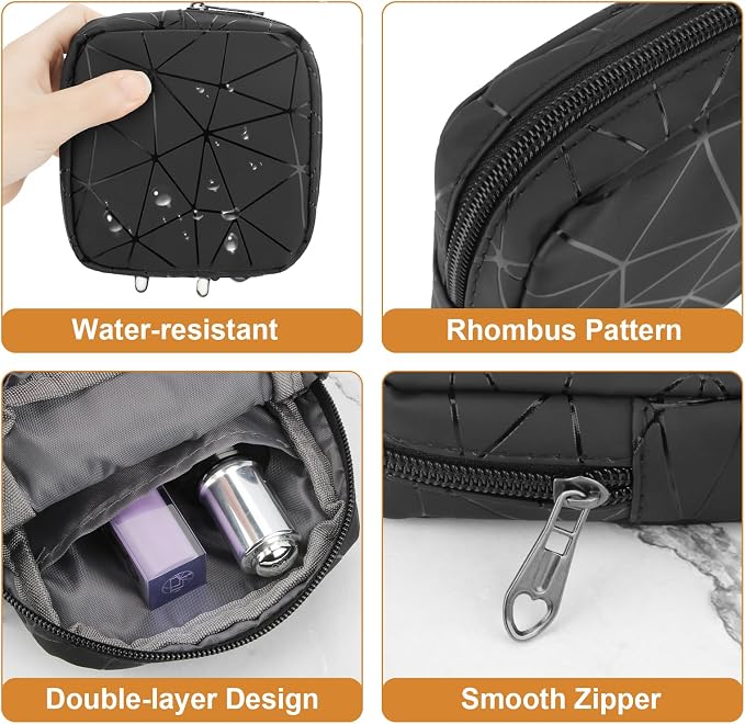 Likesing Sanitary Napkin Storage Bag, Leather Portable Period Bag for Girls Women, Sanitary Napkin Period Pad Pouch Tampon Holder for Purse, Small Make Up Bags(Black)