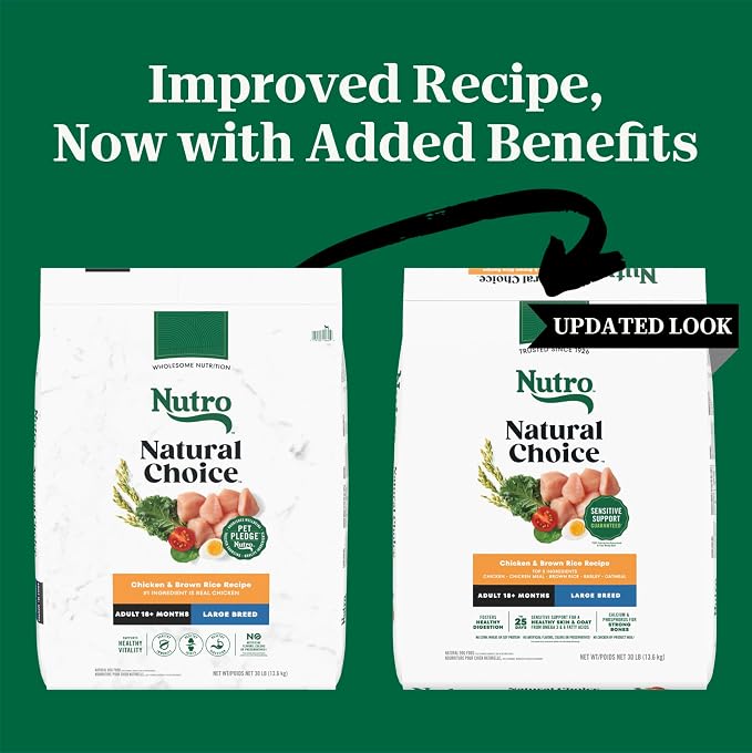 Nutro Natural Choice Large Breed Adult Dry Dog Food, Chicken & Rice, 30 lb | Real chicken #1 ingredient, non-GMO, made in USA, no corn, wheat, soy, supports joints, digestion, immunity, skin & coat