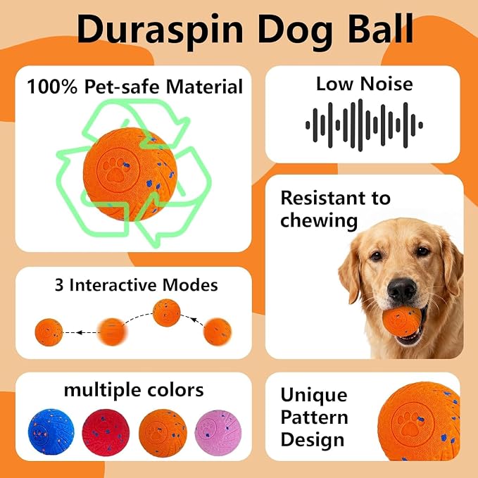 Interactive Dog Toys Smart Ball for Aggressive Chewers Auto Bounce Orange