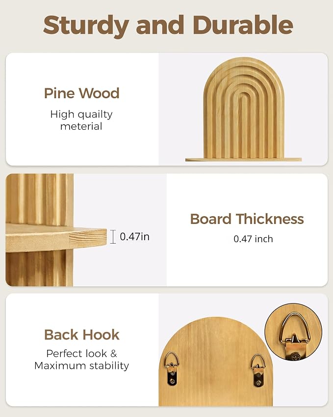Bamworld Boho Wall Decor Plant Wall Shelf Wood Plant Holder Natural 2PCS | Mid Century Modern Decor Hanging Plant Shelf Wooden Floating Shelves for Home Bedroom Living Room Holding Planter Decoration