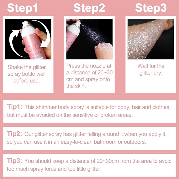 Boko Body Glitter Spray, 200ML Holographic Silver Glitter Spray for Body Hair Clothes, Long-Lasting Body Shimmer Glitter Hairspray for Festival Party Concert Shiny Pride Makeup Rave Accessories