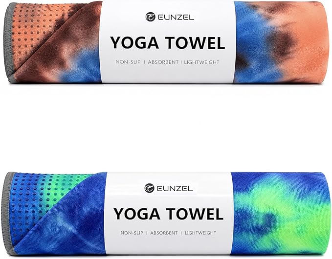 Eunzel 2 Pack Yoga Towel,Hot Yoga Mat Towel with Grip Dots Sweat Absorbent Non-Slip for Hot Yoga, Pilates and Workout 24" x72, Ocean & Canyon