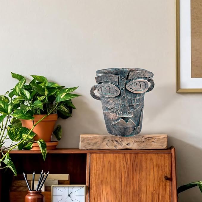 Bronze Abstract Face Planter Pots Unique Head Plant Pots Funny Face Flower Pot for Indoor Plants Home Art Table Decoration