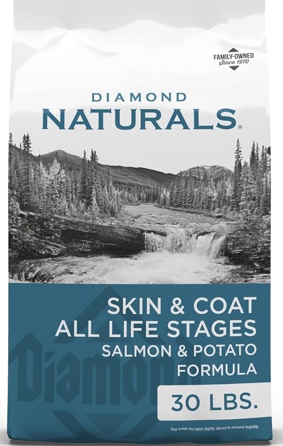 Diamond Naturals Skin & Coat Puppy, Adult & Senior Dry Dog Food Salmon 30lb | Real Salmon & Potato | Omega Fatty Acids Help Support Healthy Skin & Shiny Coat | Guaranteed Probiotics & Superfoods