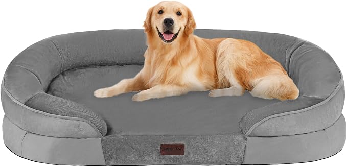 Dwanton Orthopedic Waterproof Large Dog Bed Sofa, Gel Memory Foam, 42" | Egg-Crate Foam Dog Sofa, Washable Pet Bed with Four Sided Bolster Cushion, Removable Cover & Non-Slip Bottom, Medium Grey