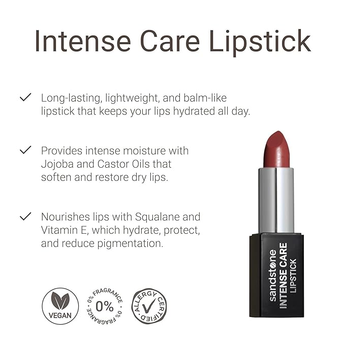 Sandstone Scandinavia Intense Care Lipstick - a hypoallergenic, gluten free, caring formula, with active and moisturizing ingredients. (48 Busy Girl, 3,5 g)
