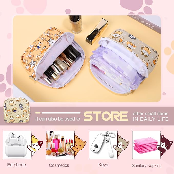 Likesing Period Bag, Canvas Sanitary Napkin Storage Bag for Girls Womens, Portable Sanitary Napkin Period Pad Pouch for Purse, Small Make Up Bags(F513B-H)