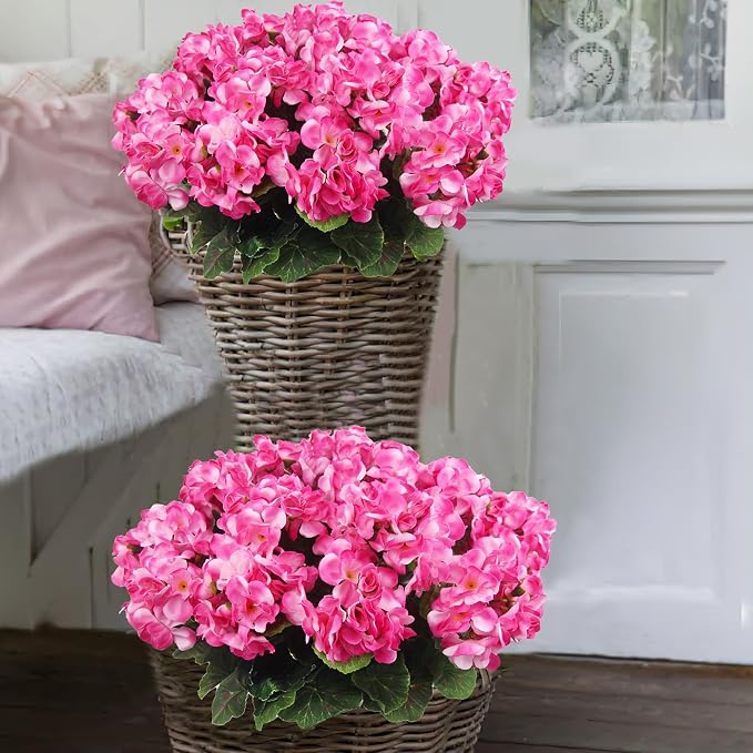 CISDUEO 4 Pcs Artificial Geraniums for Outdoors Silk Flowers Outside Pink | Faux Flowers Geraniums for Outdoor Planter Floral Home Decor Indoor Garden Patio Grave Cemetary Vase Table Centerpiece